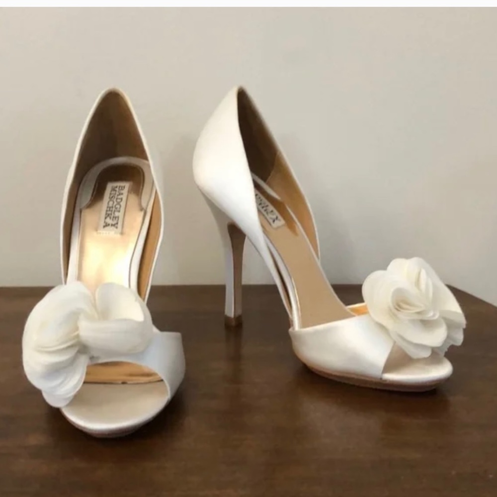 Badgley Mischka White Heels with Floral Accent